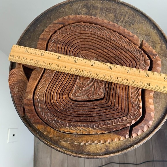 Vintage Country Spiral Cut Collapsible Wood Apple Shape Fruit Bowl/Basket/Trivet - Picture 6 of 9